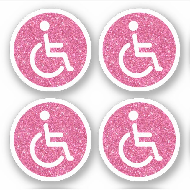 Pink glitter disabled handicap symbol sticker (Front)