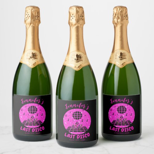 Pink glitter Disco Bachelorette party  Sparkling Wine Label