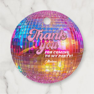 Pink Glitter Disco Ball Birthday Party Thank You Favor Tags