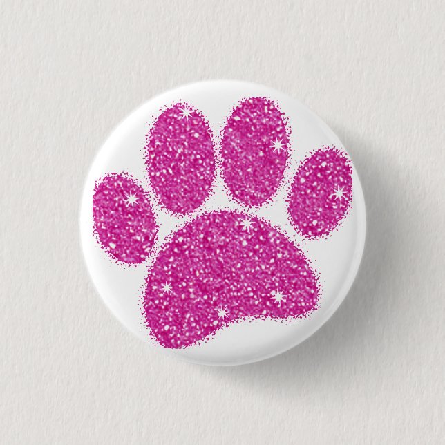 Pink Glitter Dog Pawprint Button (Front)