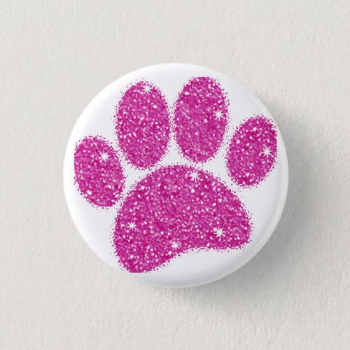 Pink Glitter Dog Pawprint Button