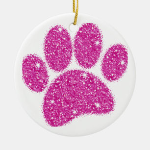 Pink Glitter Dog Pawprint Ceramic Ornament