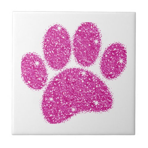 Pink Glitter Dog Pawprint Ceramic Tile