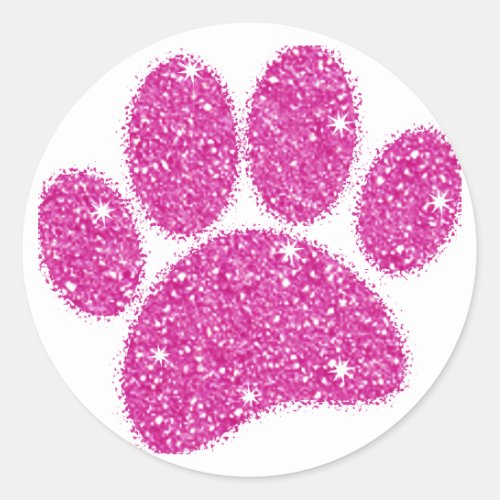 Pink Glitter Dog Pawprint Classic Round Sticker