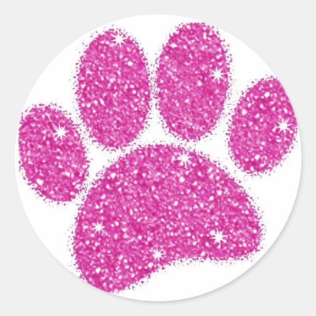 Pink Glitter Dog Pawprint Classic Round Sticker (Front)