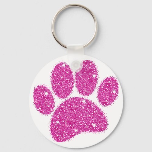 Pink Glitter Dog Pawprint Keychain