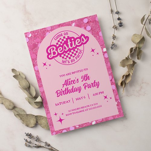 Pink Glitter Doll Themed Birthday Invitation