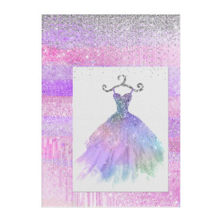 Pink Glitter Dress Acrylic Wall Art