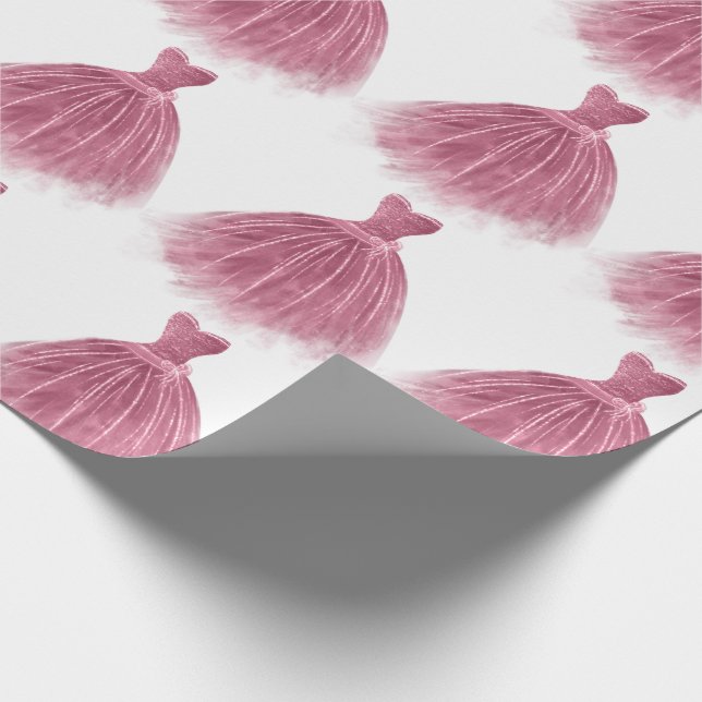 Pink Glitter Dress Elegant Party Pattern Wrapping Paper (Corner)