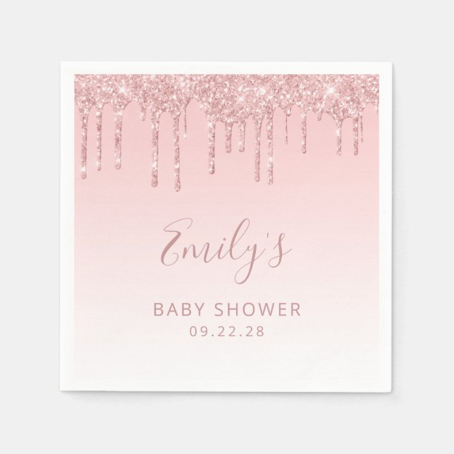Pink Glitter Drip Baby Shower Napkins (Front)