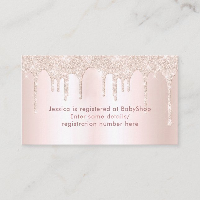 Pink Glitter Drip Baby Shower Registry Details Enclosure Card (Front)