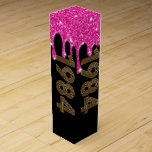Pink Glitter Drip Black Gold 1984 40th Birthday Wine Box