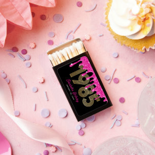 Pink Glitter Drip Black Gold 1985 40th Birthday Matchboxes