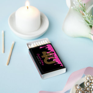 Pink Glitter Drip Black Gold 40th Birthday Matchboxes