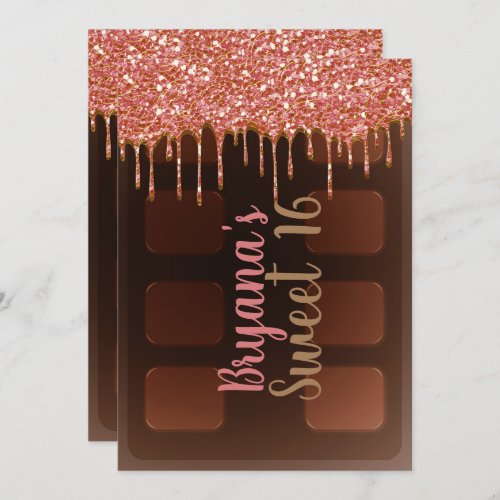 Pink Glitter Drip Chocolate Candy Bar Sweet 16 Invitation