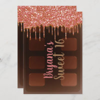 Pink Glitter Drip Chocolate Candy Bar Sweet 16 Invitation