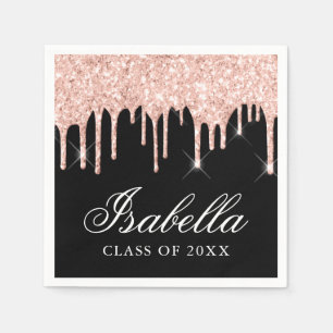 Pink Glitter Drip Custom Name Graduation Napkins