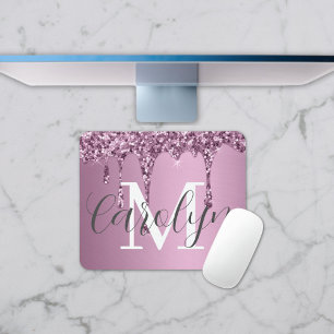 Pink Glitter Drip Custom Name Mousepad