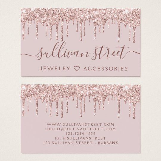 Pink Glitter Drip Jewelry Boutique Business Card
