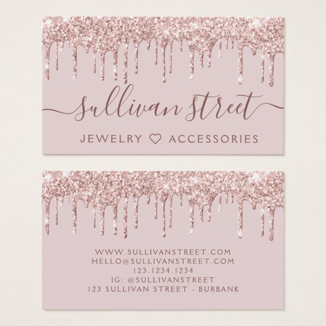 Pink Glitter Drip Jewelry Boutique Business Card (Front & Back)