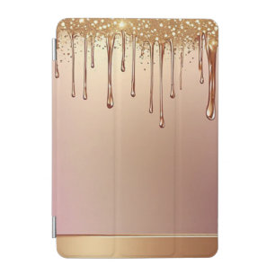 Pink Glitter Drip Over Gold Metallic Background iPad Mini Cover