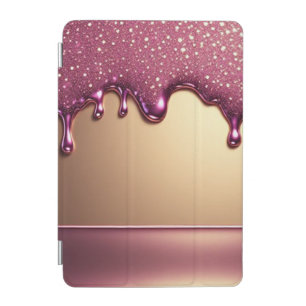 Pink Glitter Drip Over Gold Metallic Background iPad Mini Cover