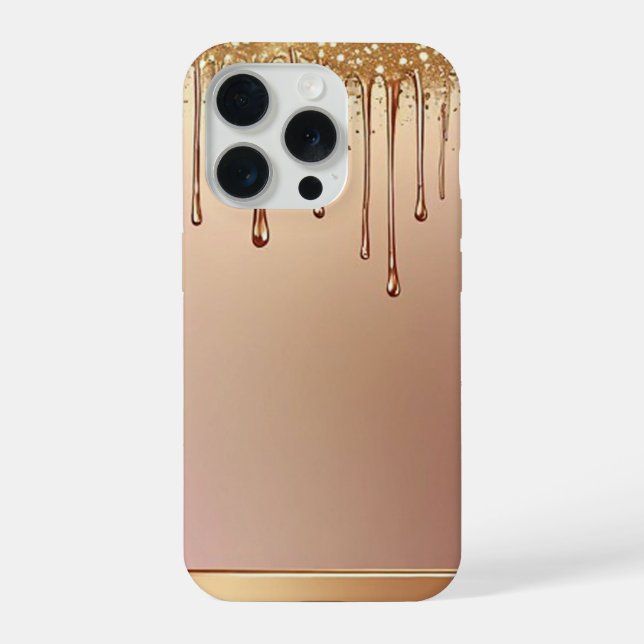 Pink Glitter Drip Over Gold Metallic Background iPhone Case (Back)