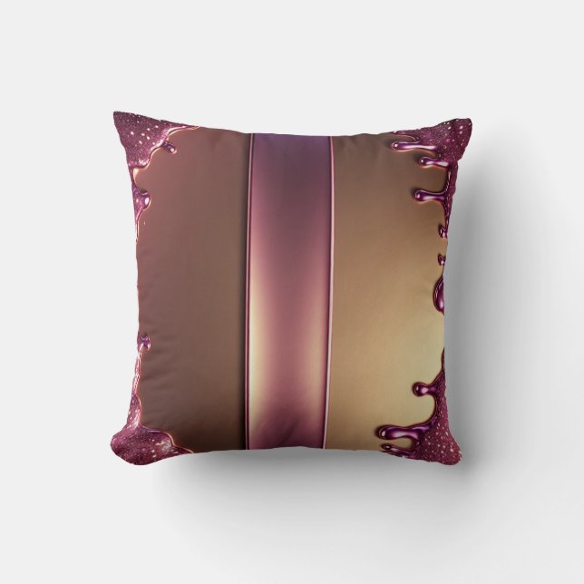 Pink Glitter Drip Over Gold Metallic Background Throw Pillow (Front)