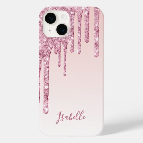 Pink glitter drip rose gold name girly Case_Mate iPhone 14 case