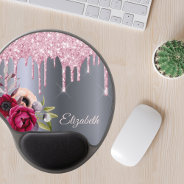 Pink Glitter Drip Silver Metallic Flowers Name Gel Mouse Pad at Zazzle