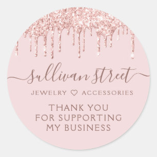 Pink Glitter Drip Small Business Thank You Classic Round Sticker