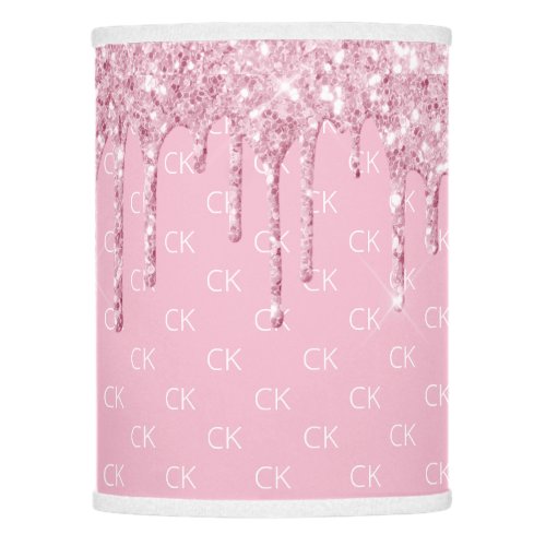 Pink glitter drip sparkle monogram pattern lamp shade