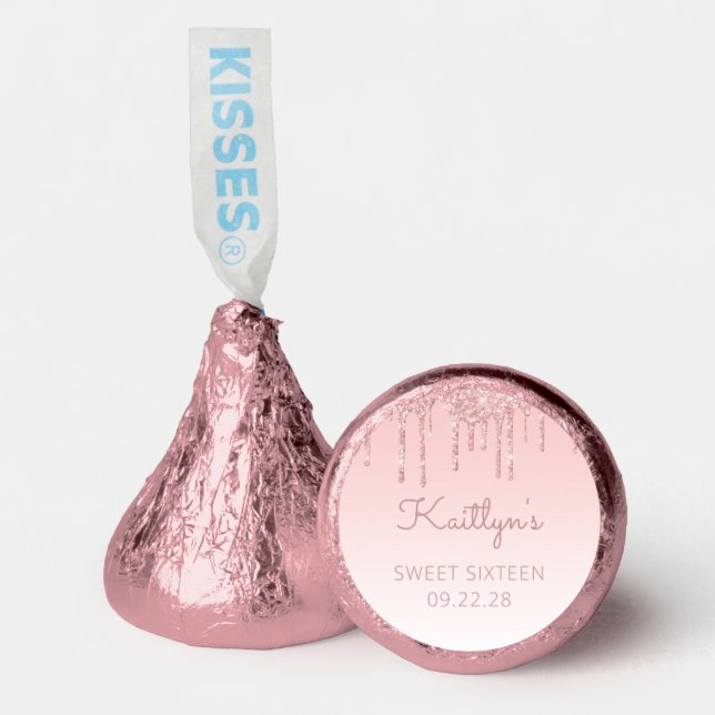 Pink Glitter Drip Sweet 16 Party Hershey®'s Kisses® (Front)
