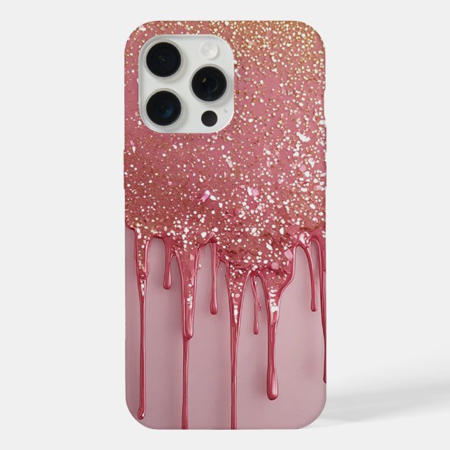 Pink Glitter Drip With Sparkling Stars iPhone Case (Back)
