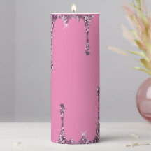 Pink Glitter Dripping Candle Pillar