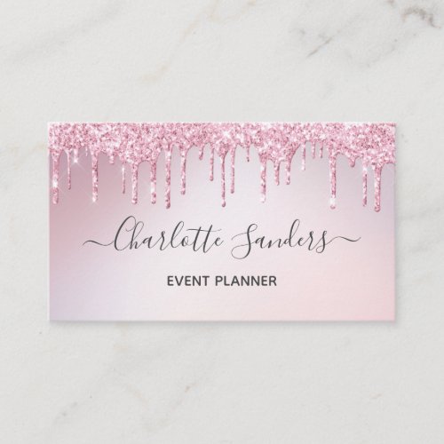 Pink glitter dripping paint   business card
