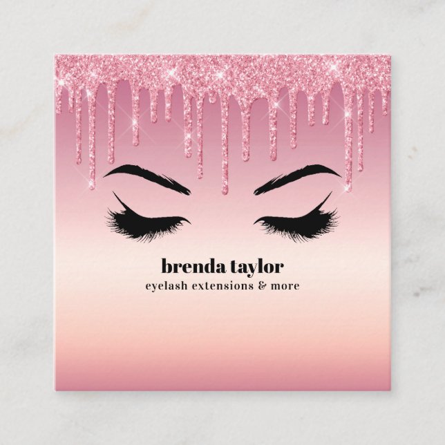 Pink Glitter Dripps Eyelash browbar professional  Square Business Card (Front)
