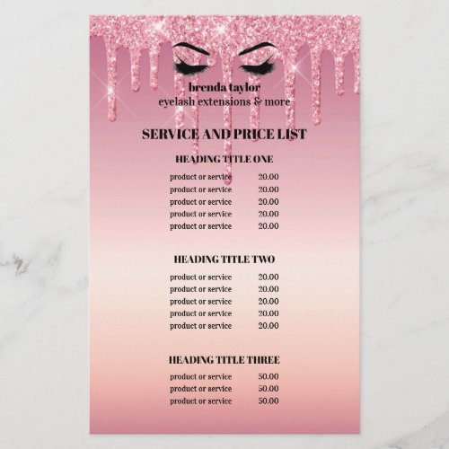 Pink Glitter Dripps EYELASH SALON SERVICE LIST  Flyer