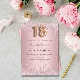 Pink glitter drips 18th birthday invitation