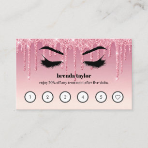 Pink Glitter Drips Browbar Eyelash Custom Loyalty Business Card