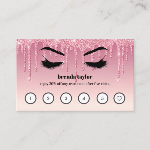 Pink Glitter Drips Browbar Eyelash Custom Loyalty  Business Card