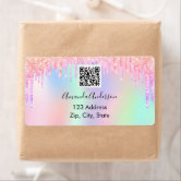 Blush pink holographic glitter return address label | Zazzle