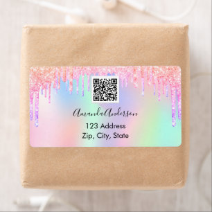 Pink glitter drips business qr code return address label
