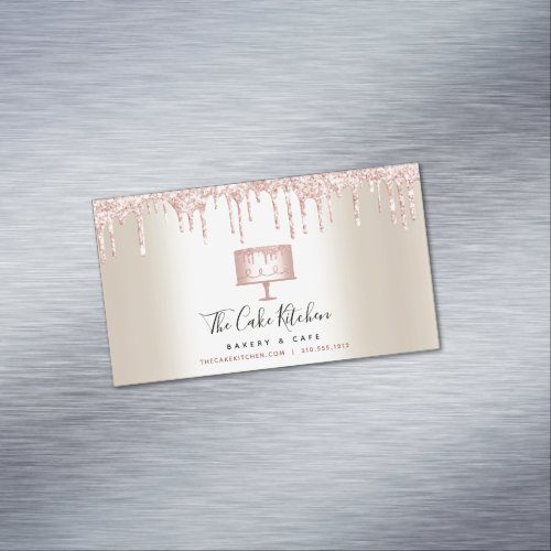 Pink Glitter Drips Cake Bakery Pastry Chef Gold Business Card Magnet
