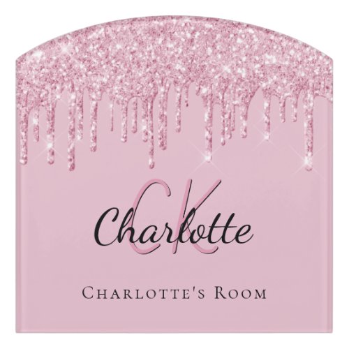 Pink glitter drips custom monogram name door sign