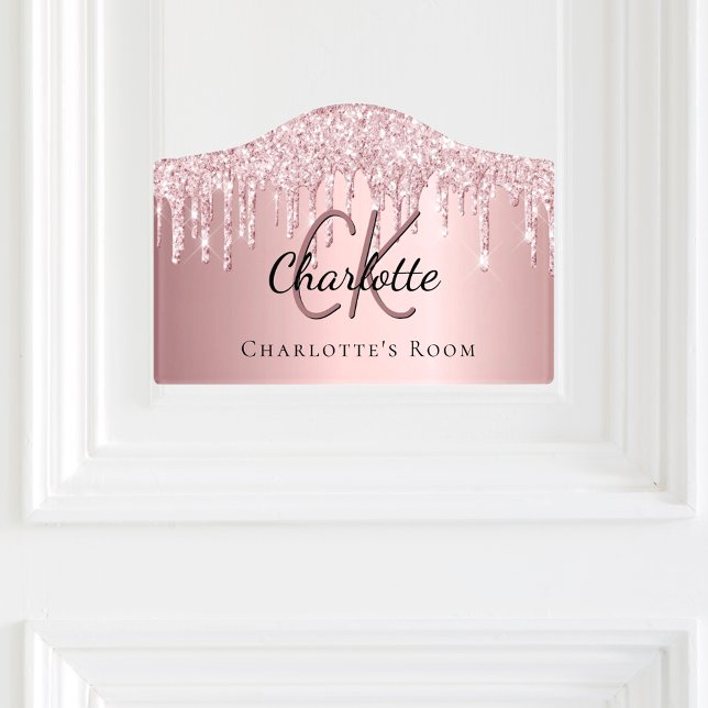Pink glitter drips custom monogram name door sign (Creator Uploaded)