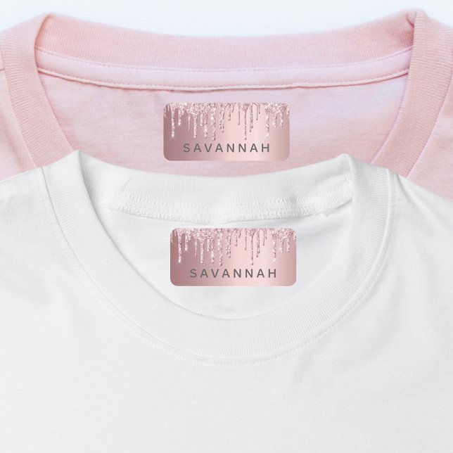 Pink glitter drips custom monogram name  labels (Creator Uploaded)
