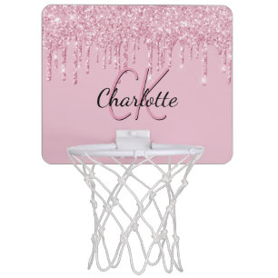 Pink glitter drips custom monogram name  mini basketball hoop