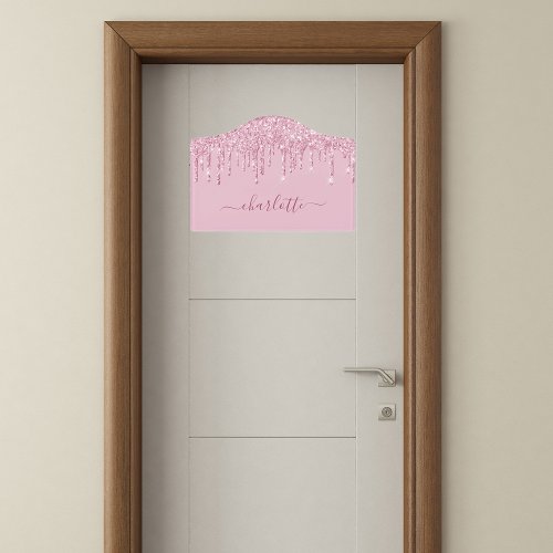 Pink glitter drips custom monogram name script door sign