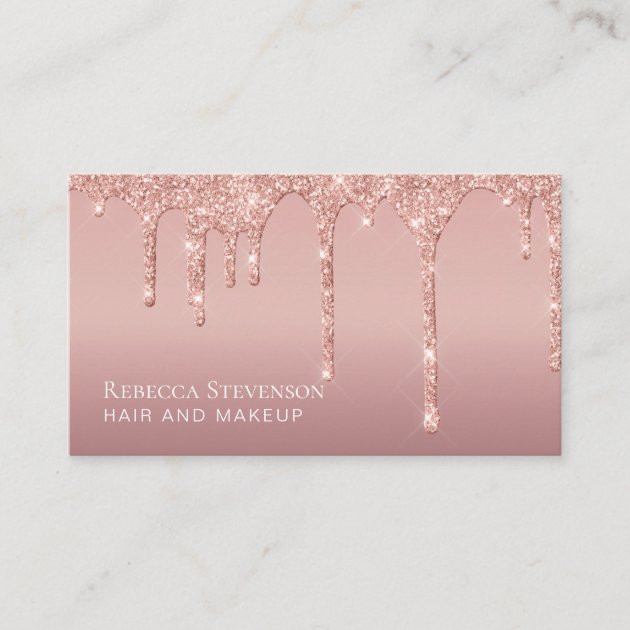 Pink Glitter Drips Hair Makeup Business Card | Zazzle